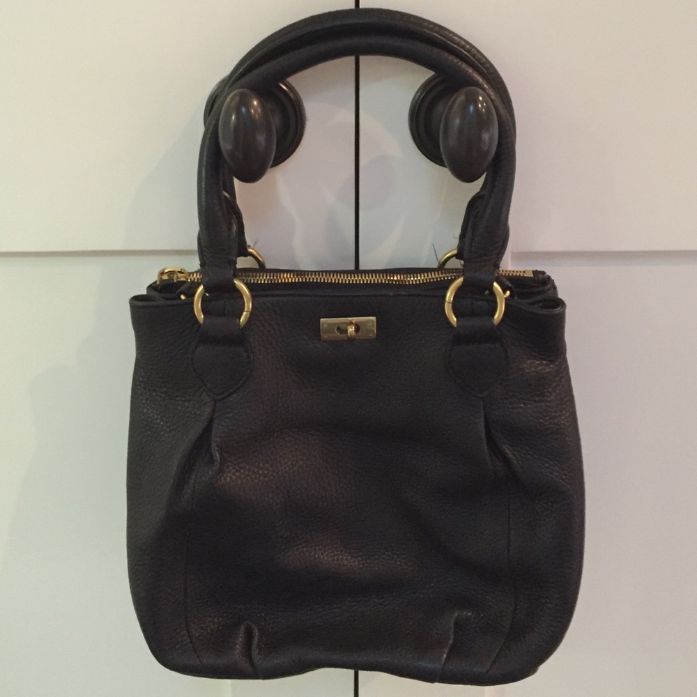 Black leather handbag